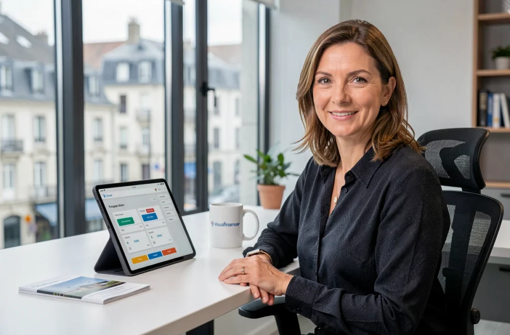 Conseillère Vousfinancer Troyes présentant une simulation de prêt immobilier sur tablette